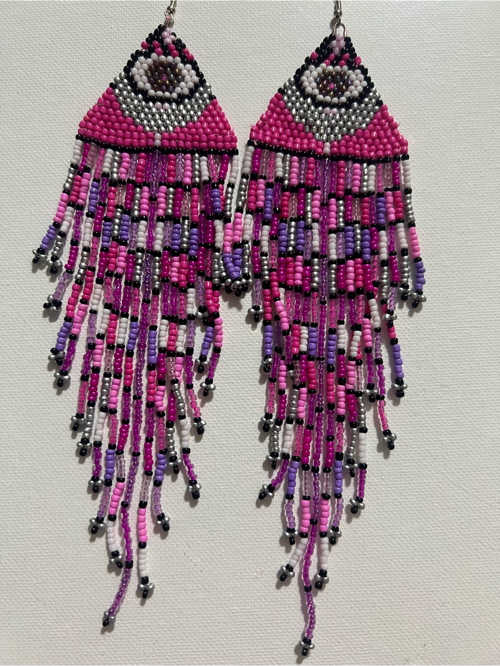Handmade Pink Beaded Fringe Drop Earrings